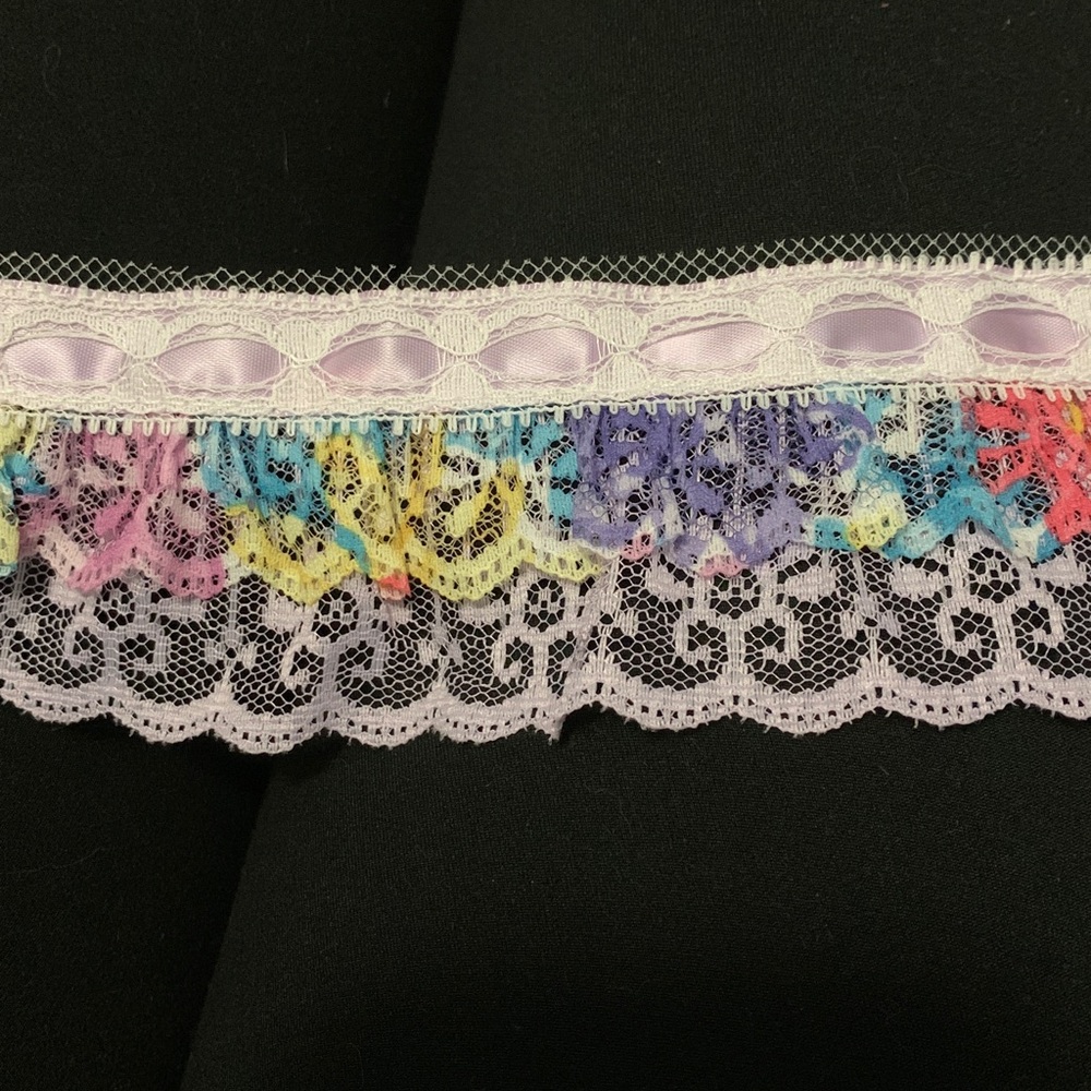3 Yards Easter Colorful Double Lace Ribbon Gathered Ruffle Fabric